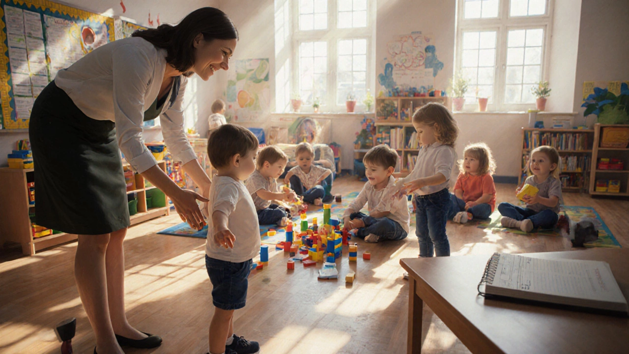 Уверенный ребёнок участвует в игре с учителем и товарищем.