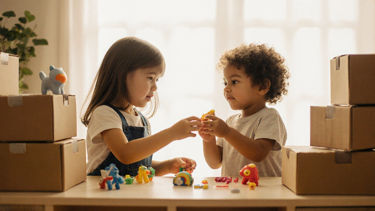 Два ребёнка играют в ролевую игру «магазин» вместе.