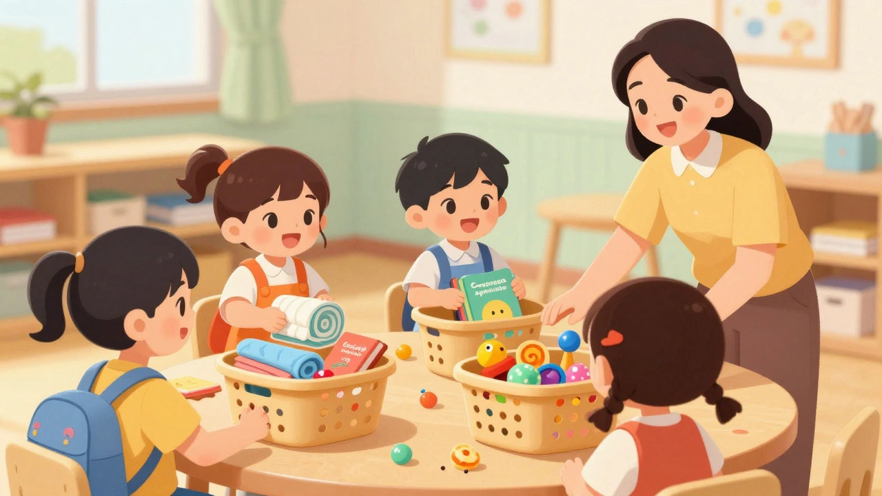 Дети сортируют предметы в игре «Правильный рюкзак».