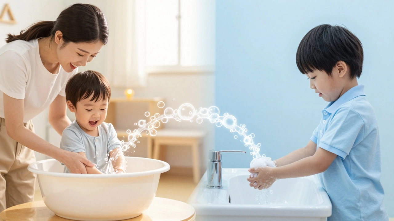 Ребёнок умывается дома и в саду — символ роста самостоятельности.