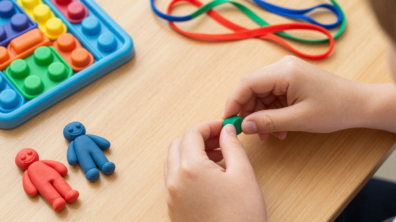 Детские руки развивают моторику с помощью пластилина, лего и шнуровки