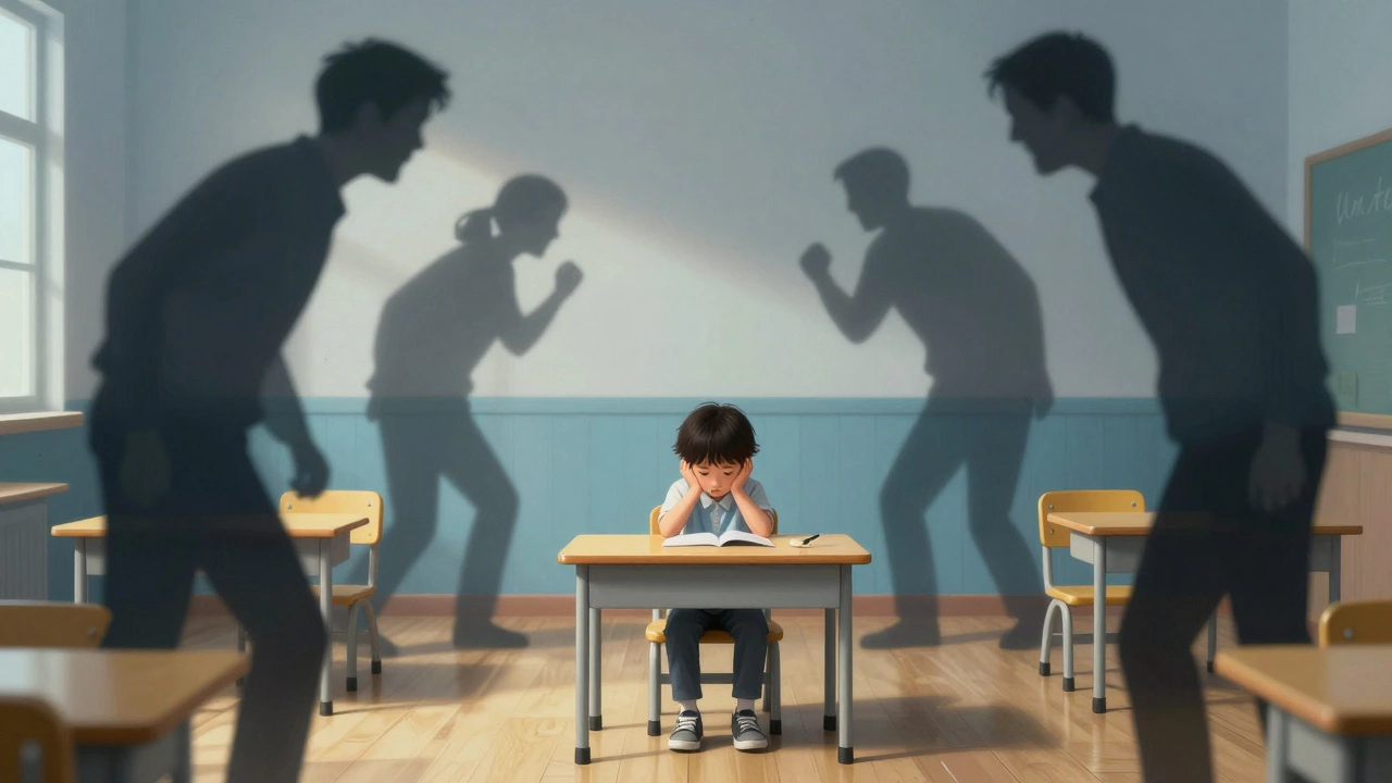 Ребенок в классе под давлением пугающих теней взрослых