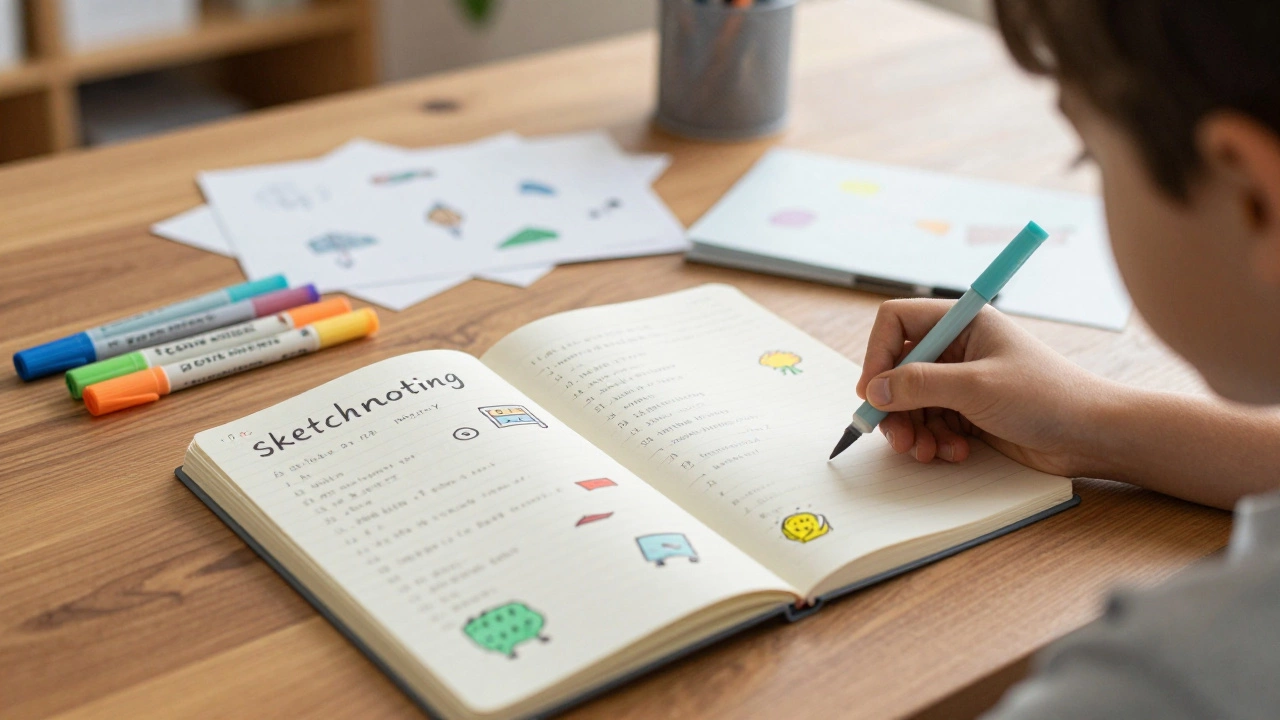 Тетрадь ребенка со скетчноутингом и рисунками-пиктограммами для запоминания информации